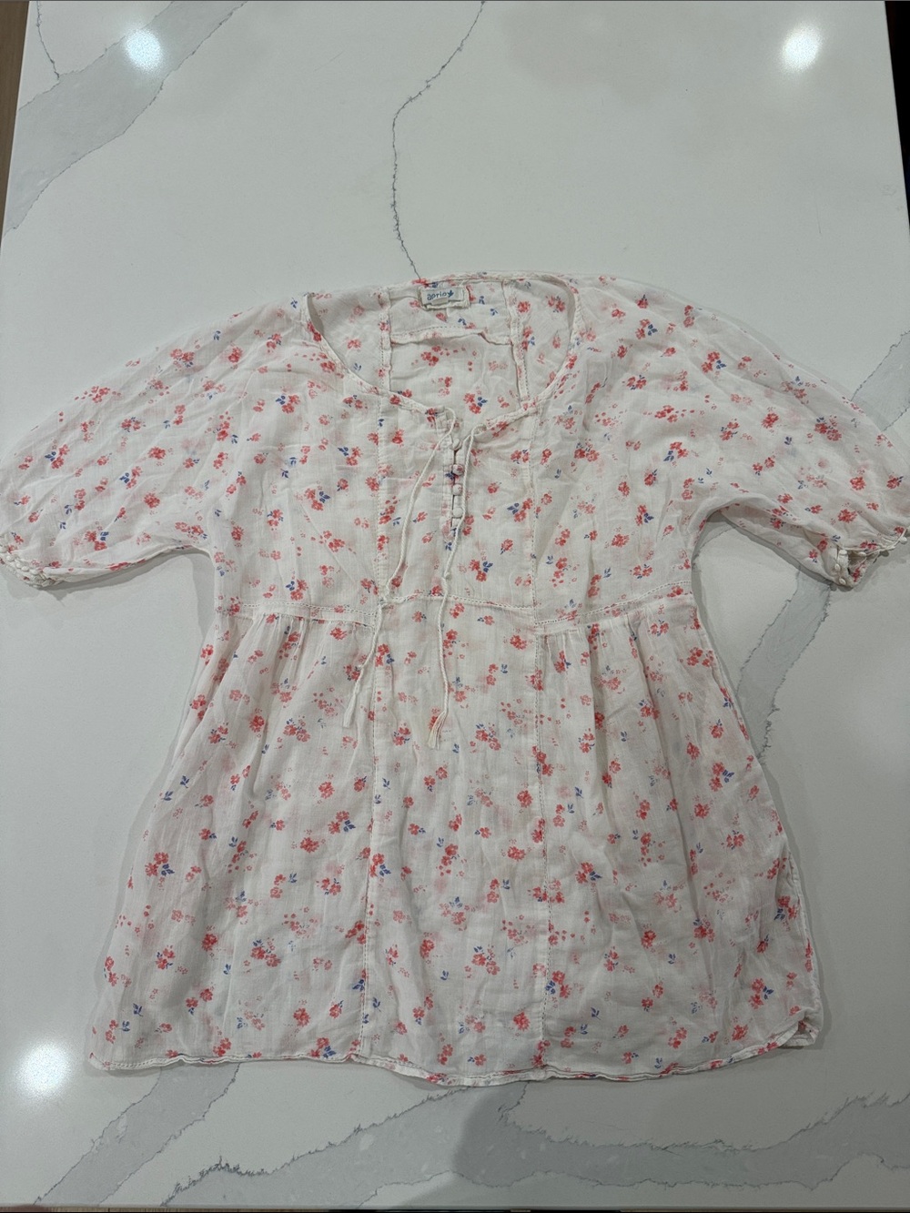 Aerie Lightweight White Floral Tie-Front Boho Blouse Tunic